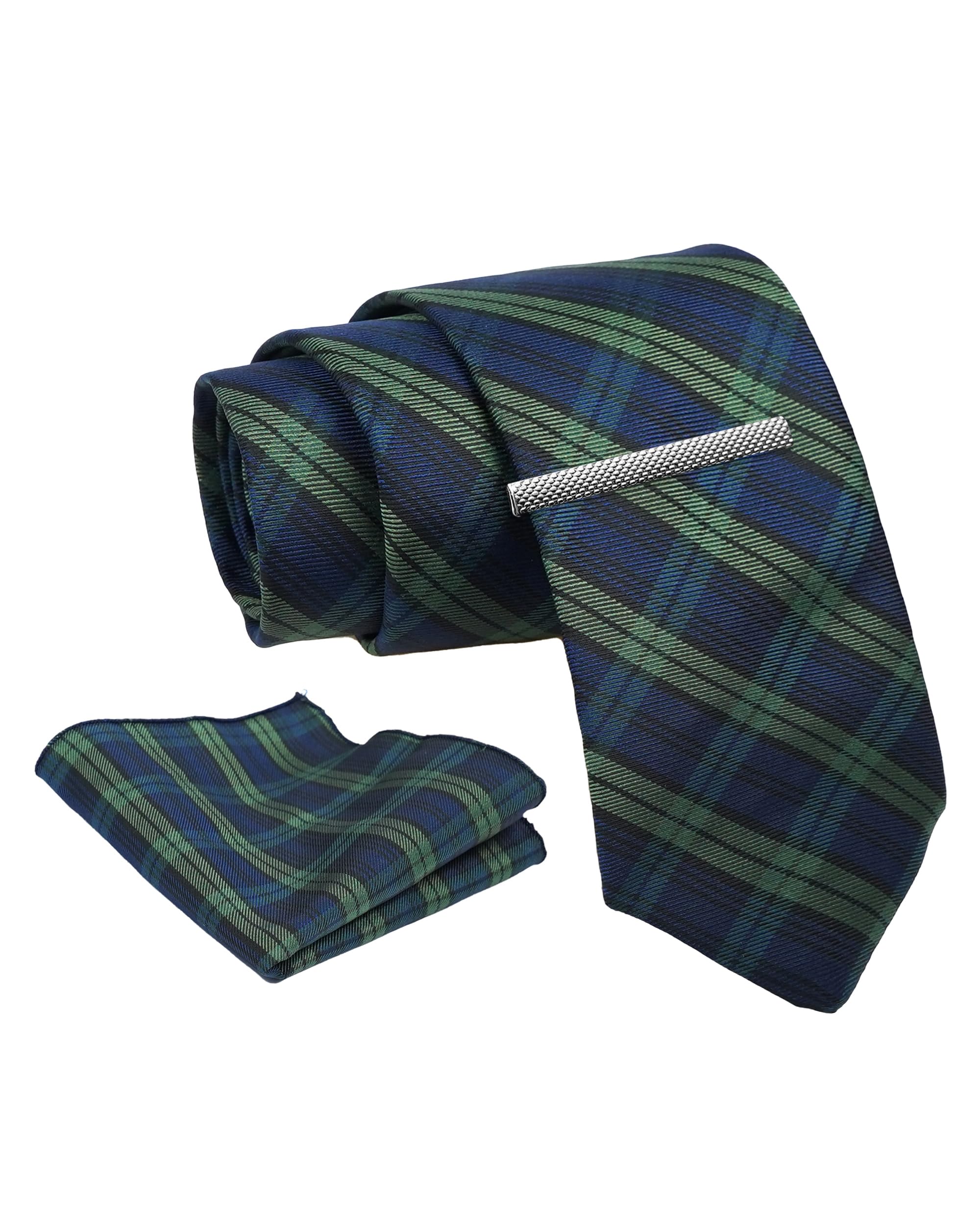 tie for men – striped silk neck ties set with cufflinks flower pin, pocket square & black gift box, combo necktie sets for office wear, formal suits & weddings (ocean mist, nxsmx_15)