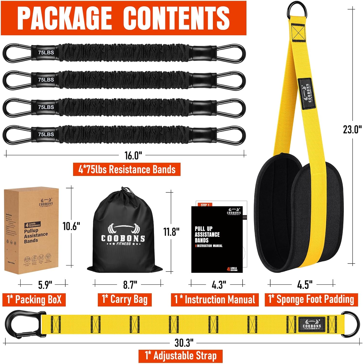 Pull Up Assistance Bands, 300lbs Heavy Duty Resistance Bands for Pull Ups with Adjustable Height, Fabric Feet Rest & Knee Support, Strength Training Pull Up Bar Assist Bands for Home Gym Workouts