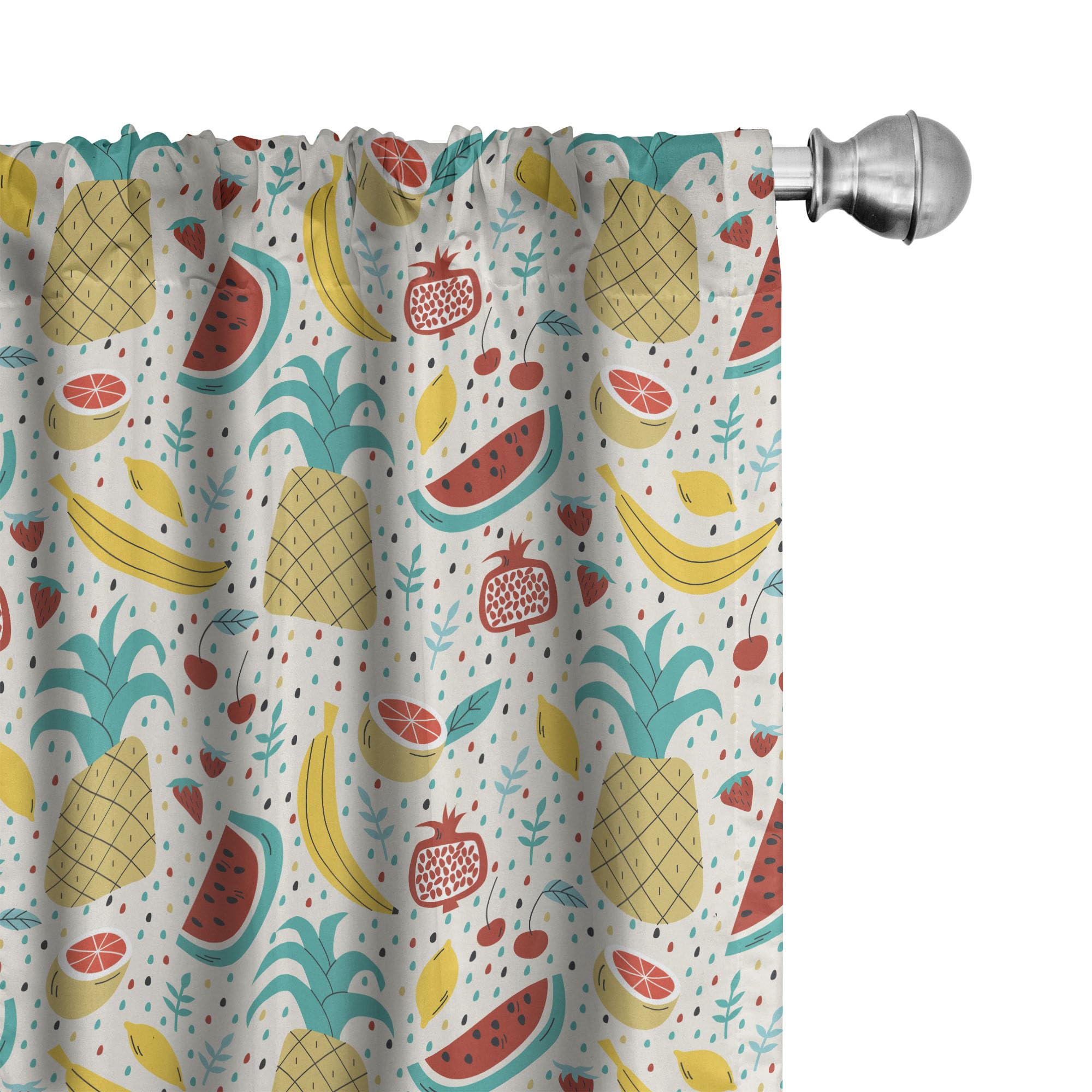 Ambesonne Food Curtains, Fruits Banana Pomegranate Pineapple Watermelon Lemon Kitchen Cafe Abstract Graphic, Window Treatments 2 Panel Set Living Room
