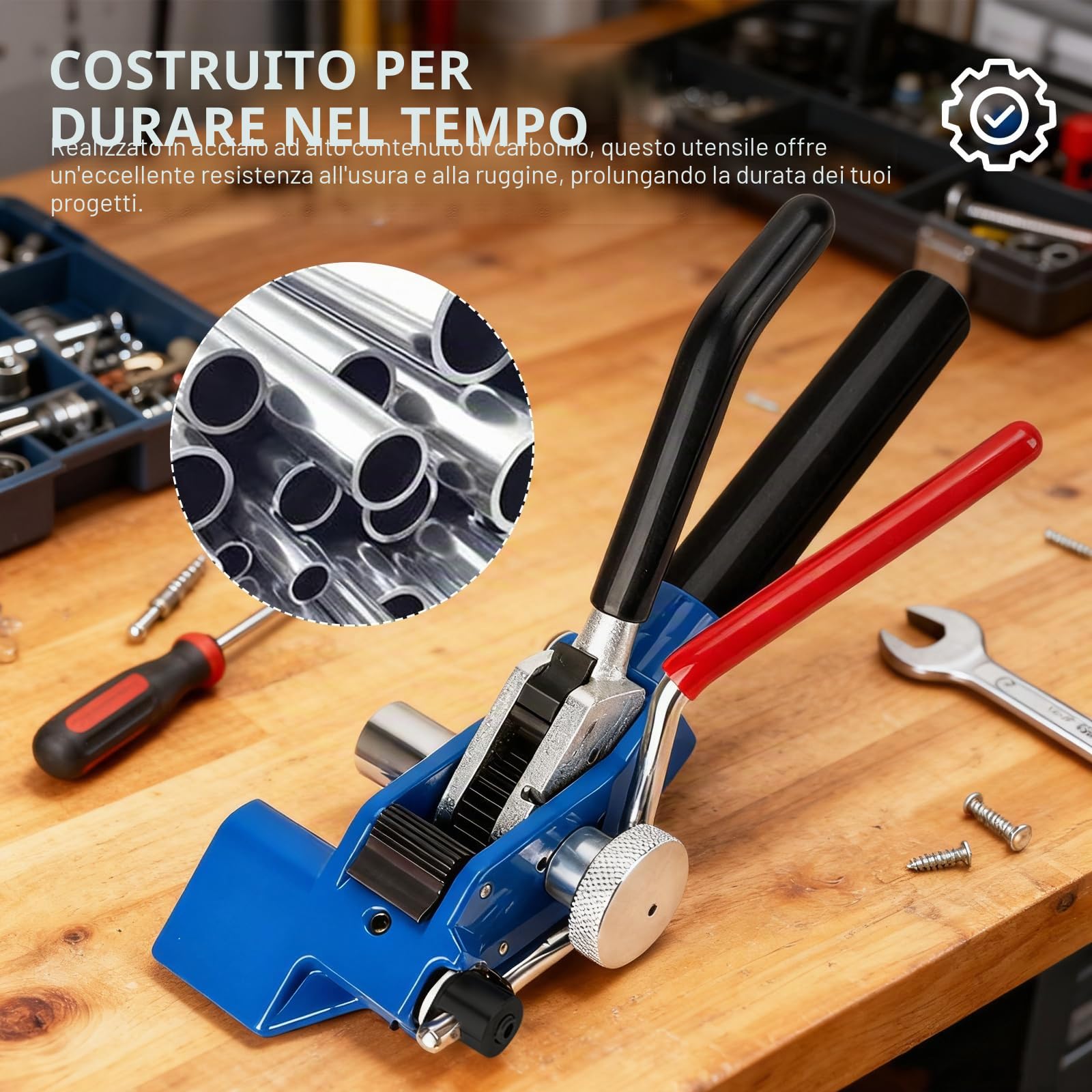 Pistola per Fascette in Metallo, Pinza per Fascette in Acciaio Metalliche Tenditore a cricchetto Attrezzo per fascette stringicavo portatile Strumento di Tensionamento e Taglio Regolabile