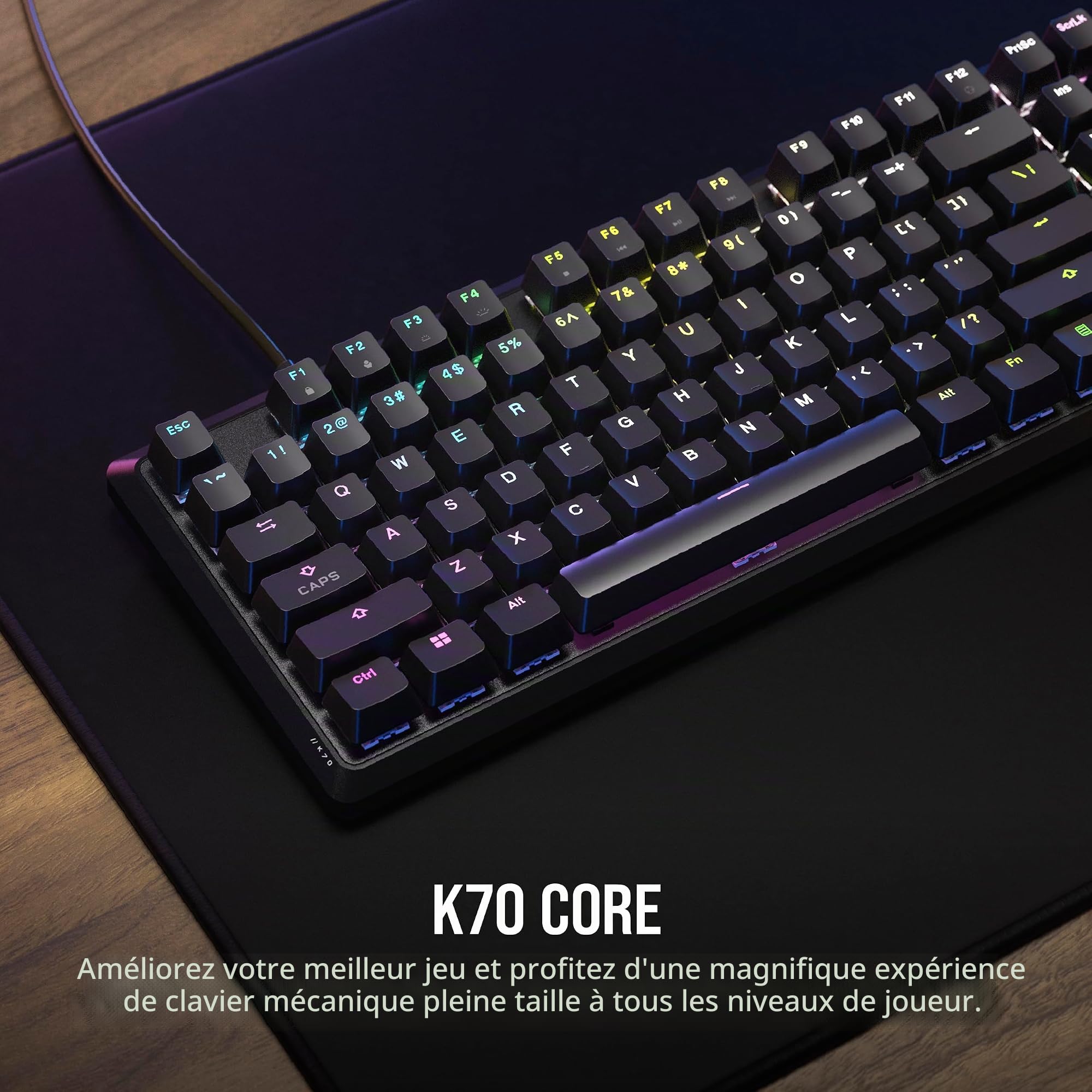 Corsair K70 CORE RGB Clavier de jeu mécanique avec repose-poignets – Commutateurs linéaires MLX rouges pré-lubrifiés – Amortissement du son – Cadran de contrôle multimédia – Compatible iCUE –