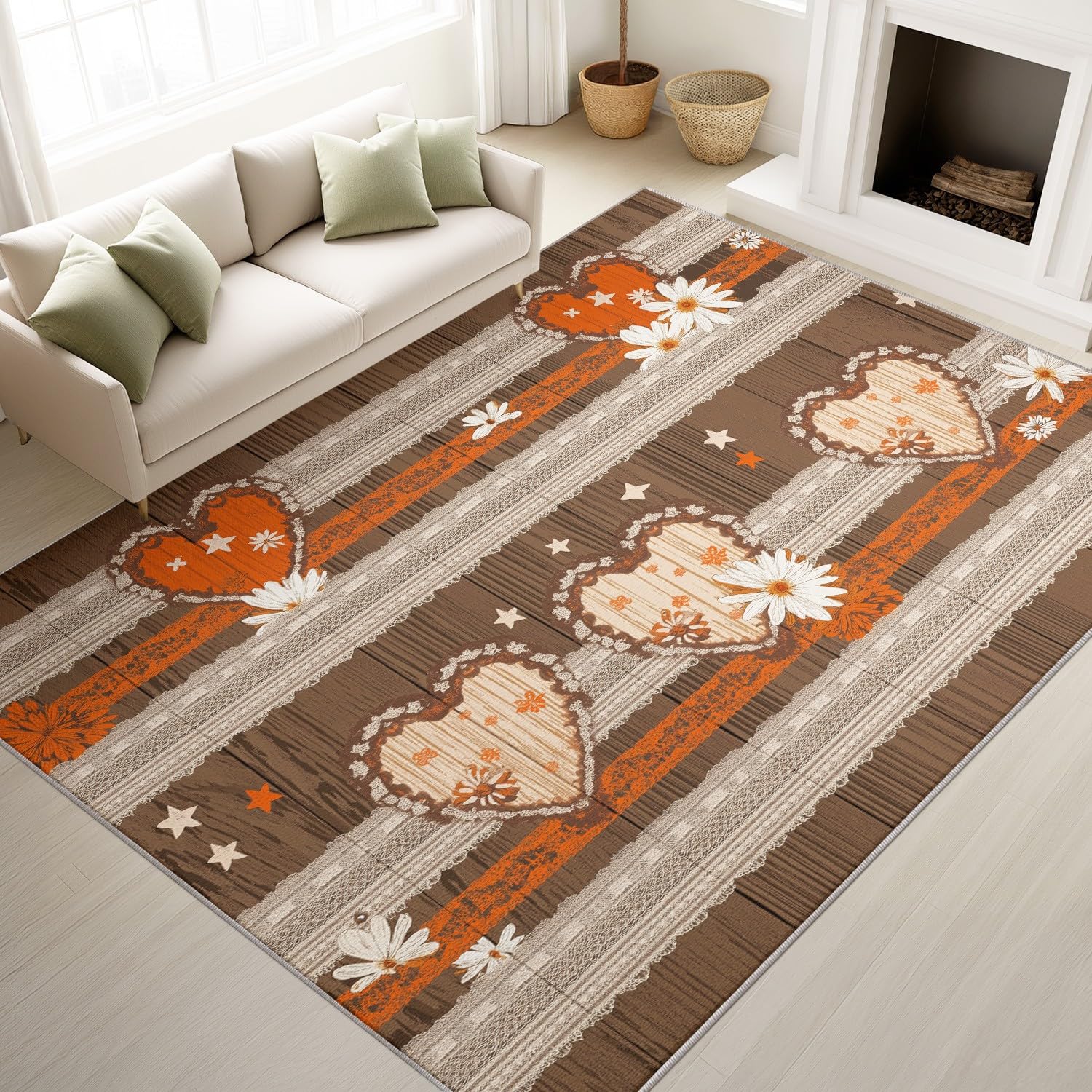 Tapis lavable 180x270 cm antidérapant style rétro à carreaux marron doux pour chambre