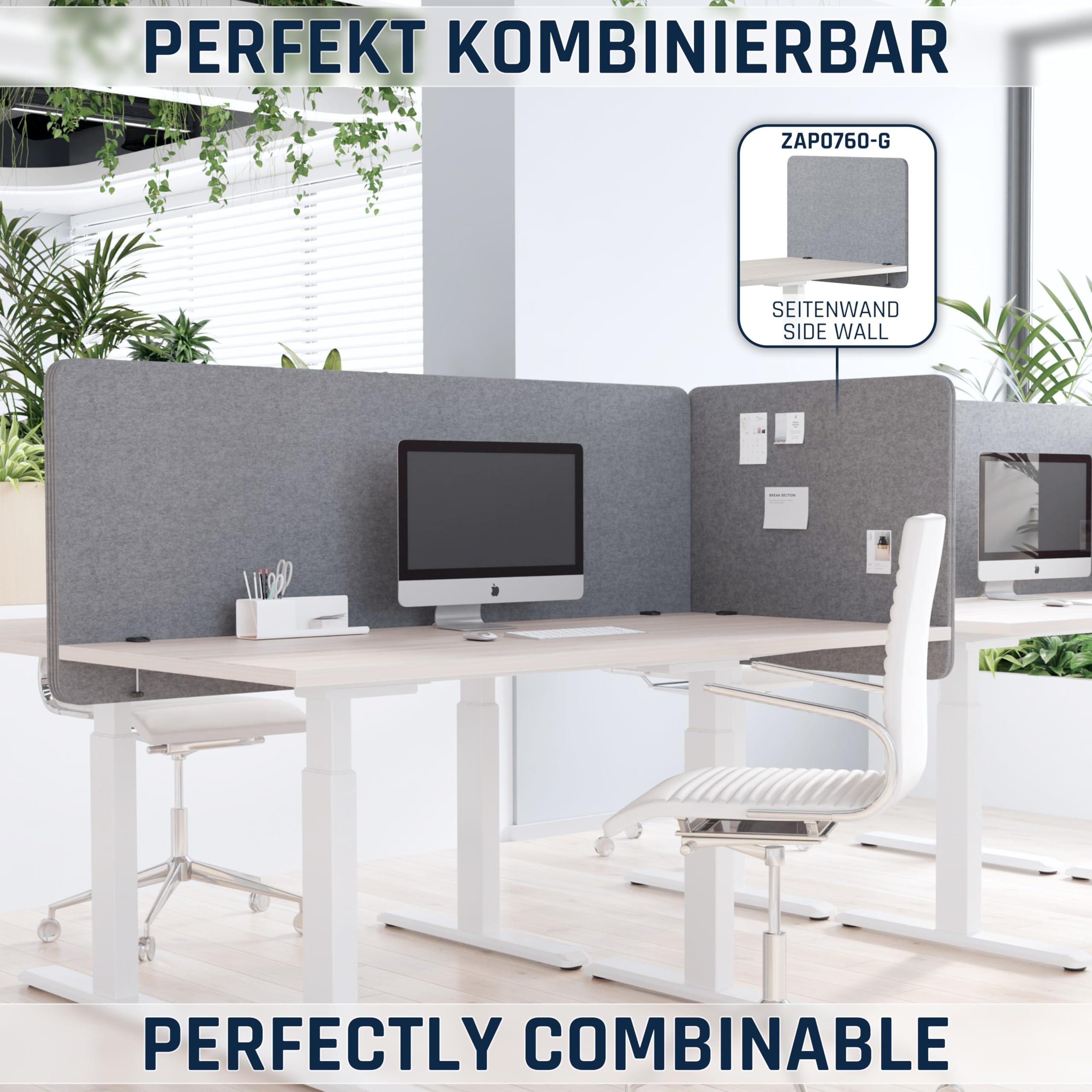 RICOO Akustik Trennwand Schreibtisch 150 x 60 x 2 cm Sichtschutz Filz Grau Schallschutz Büro ZAP1560-G Tischtrennwand Home Office Pinnwand