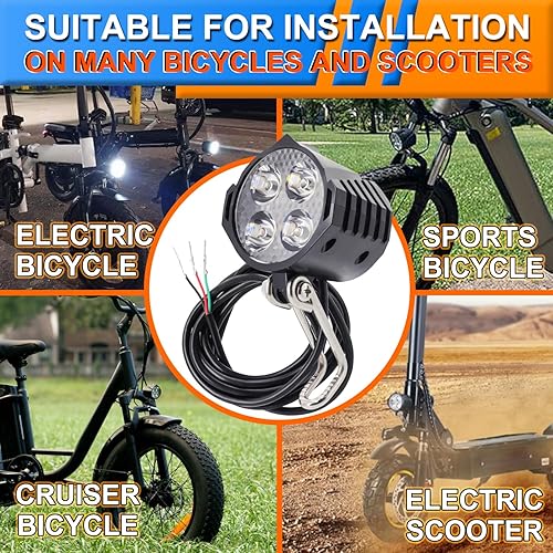 Miniatura 7 de Faro delantero de bicicleta eléctrica de 48 V 36 V, compatible con 12 V-60 V, conector SM de 3 pines