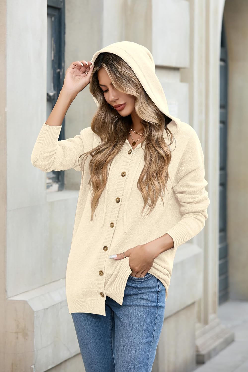 TASAMO Women's Button Down Hoodie Cardigan Sweaters Long Sleeve Fall Fashion Open Front Knit 2025 Winter Outerwear Coats - Image 6