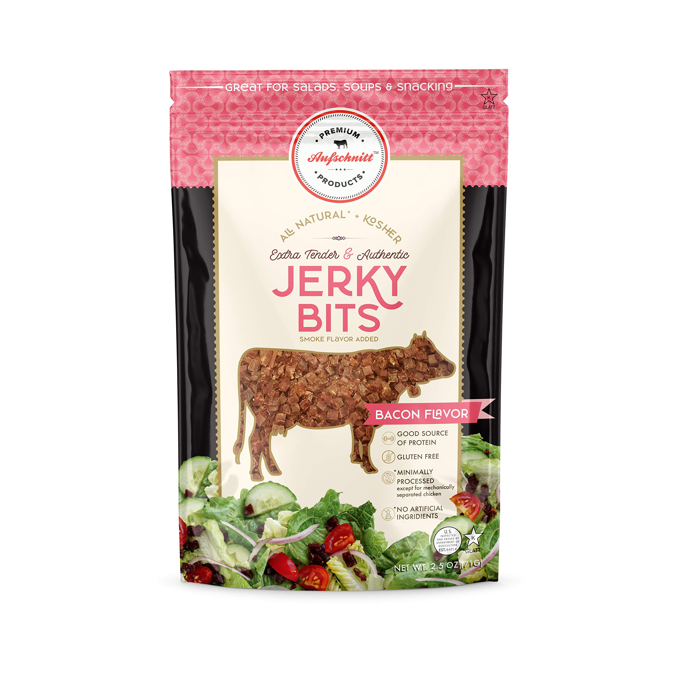 Aufschnitt Jerky Bits Bites, Healthy Snacks Made of Beef and Chicken, High Protein - Kosher, Halal, and Keto Friendly (2 Pack, Bacon Flavor)
