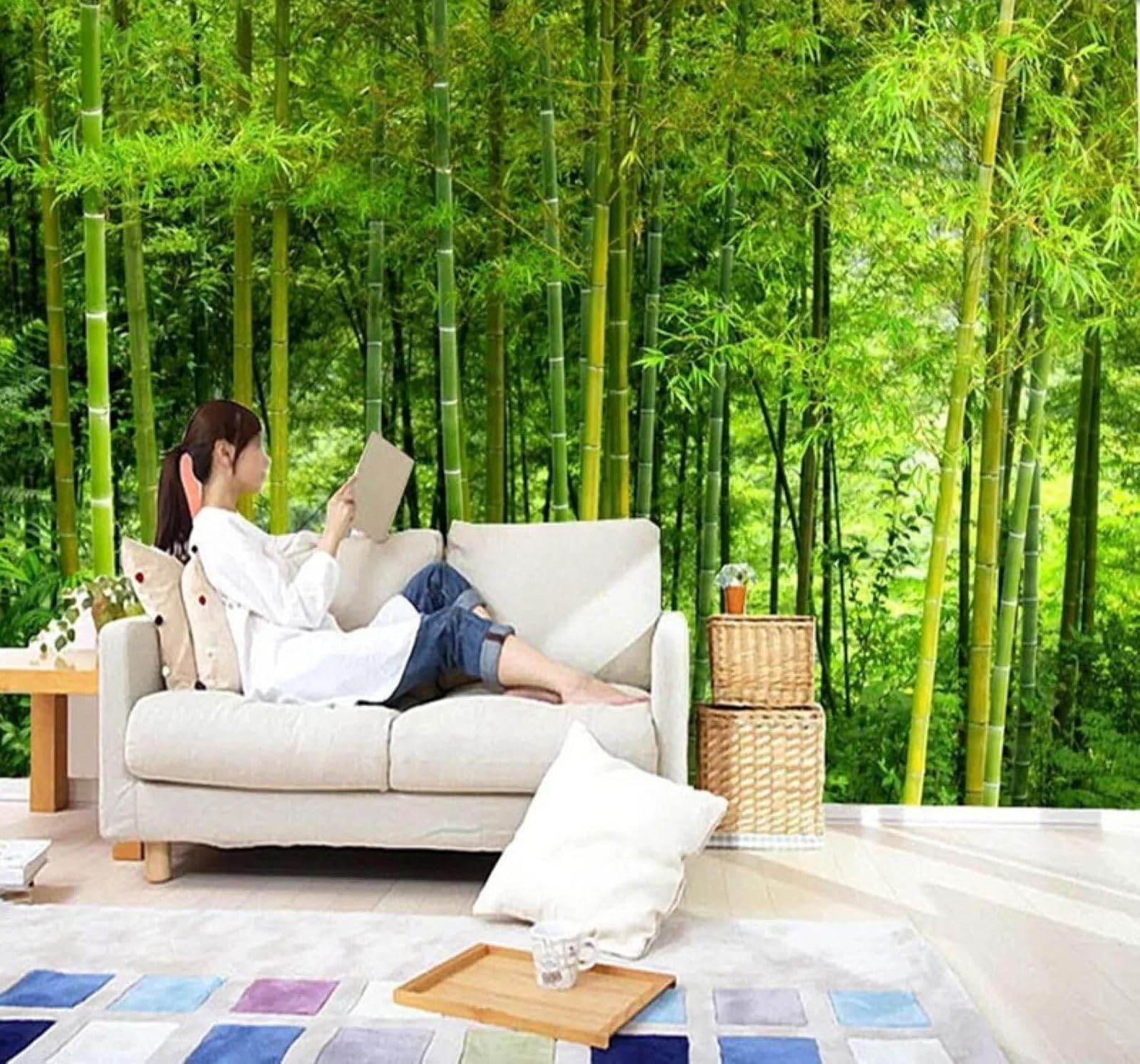 XLMING Fresh Three Dimensional Green Bamboo Grove Scenery 3D Wallpaper Luxury Home Dining Decor Paste Sofa Living Room The Wall for Bedroom Mural-150cm×105cm
