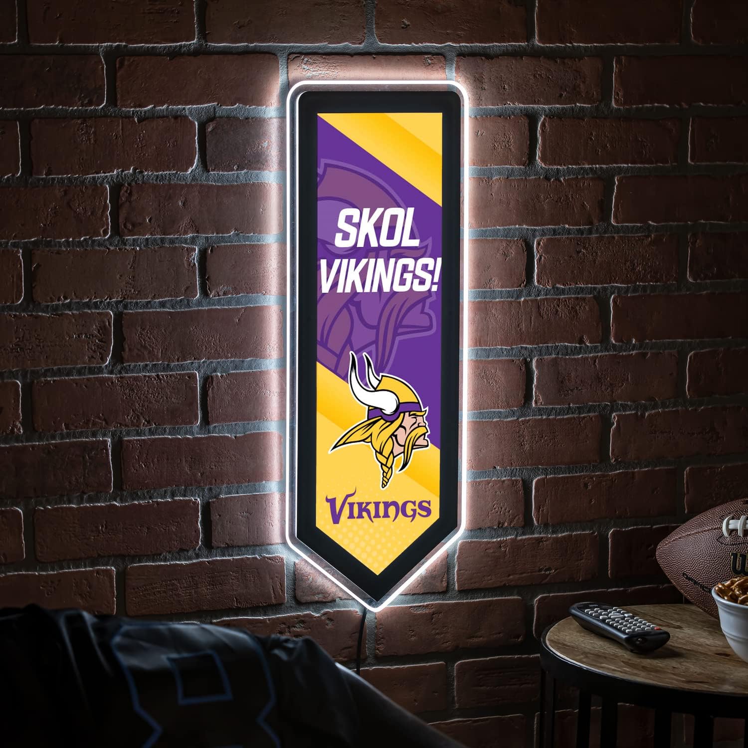 Team Sports America Evergreen NFL Minnesota Vikings | Ultra-Thin LED Light Wall Sign Decor | Large Pennant Banner | 9 x 23 Inches | Made in the USA