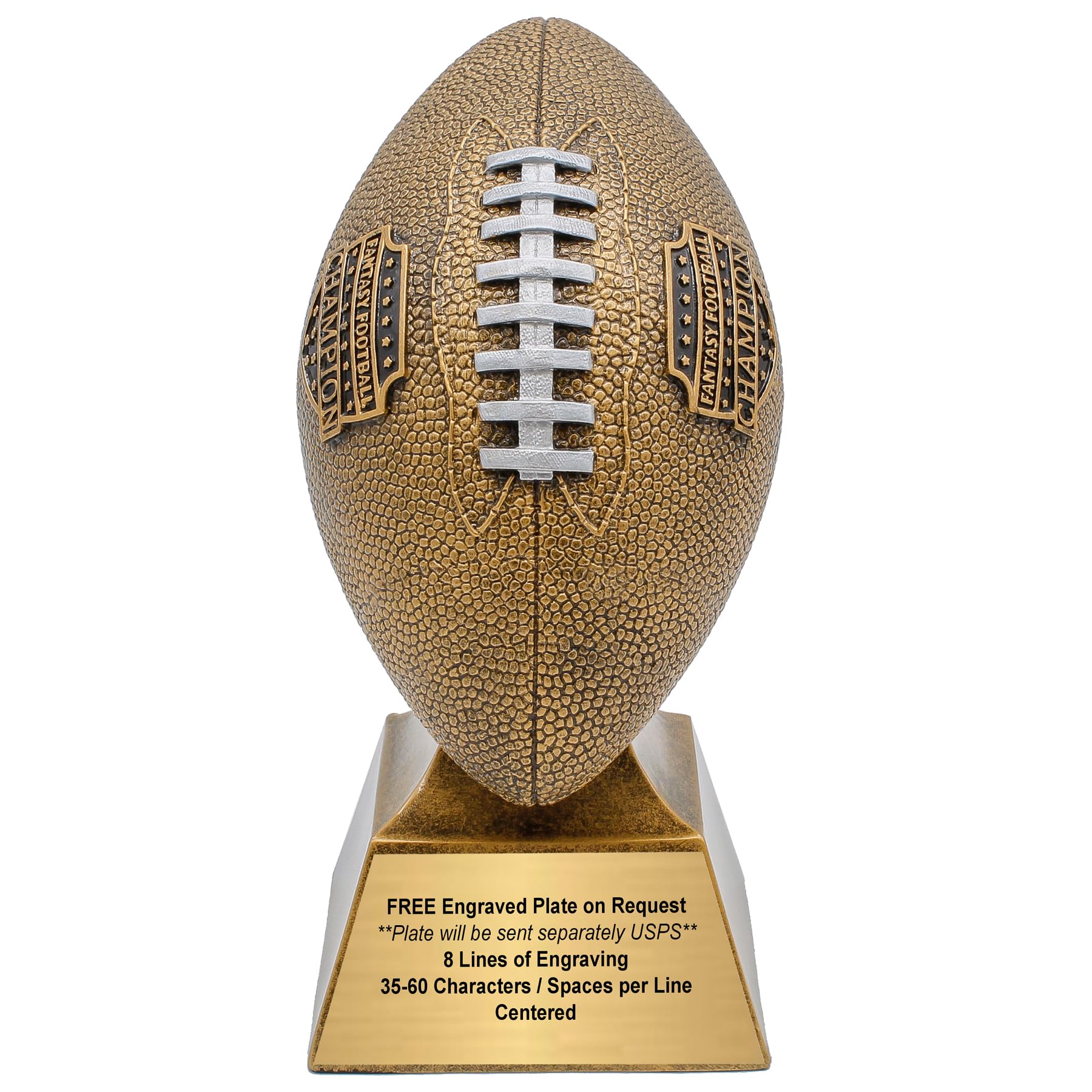 Decade Awards Fantasy Football Champion Trophy, Gold or Silver / 6 or 12 Inch Tall - Engraved Plate on Request