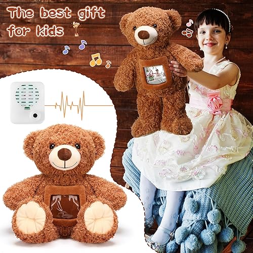 Miniatura 7 de Liliful Remembrance - Oso de peluche con grabador de 12 pulgadas, suave tela marrón con marco de fotos para el día de San Valentín, Navidad, baby