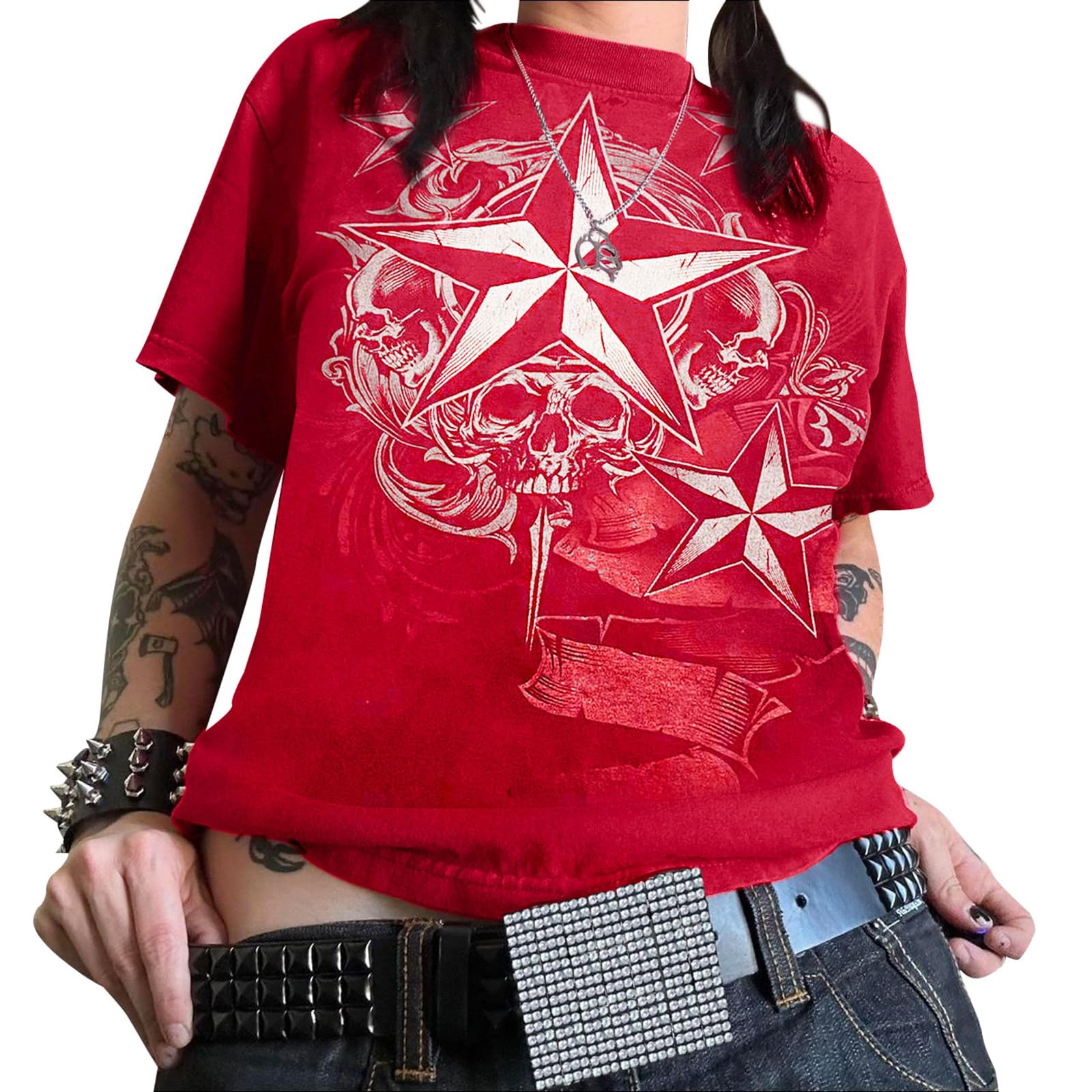 Y2k Shirts for Women Fairy Grunge Short Sleeve Tops Teen Girls Vintage Graphic Tees Gothic Aesthetic Streetwear