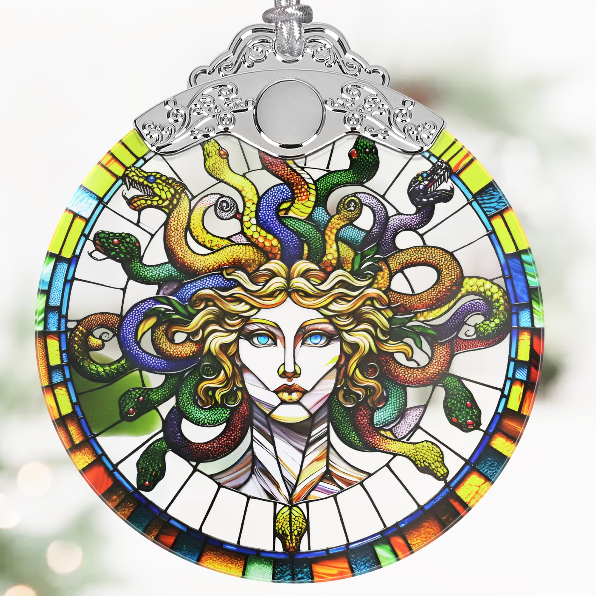 Sponsored Ad - Medusa Christmas Ornaments, 3" Stained Glass Christmas Decor, Christmas Tree Ornaments, Gifts for Women, Unique Gift Idea, Perfect for Holiday Party, Tree, Window, Home Decor