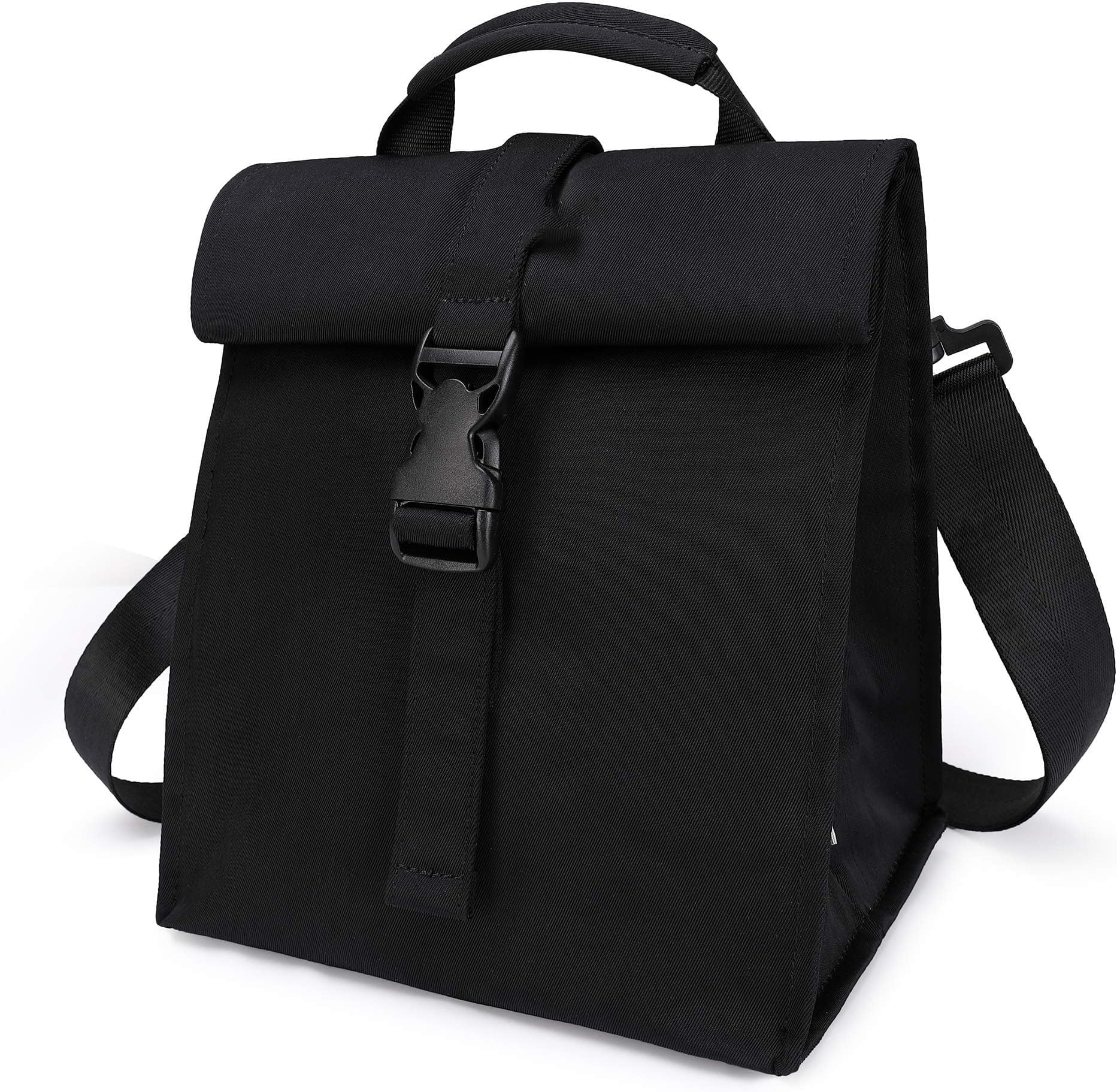kissunInsulated Lunch Bag Rolltop Lunch Box for Women, Men, Adults and Teens | (Black)