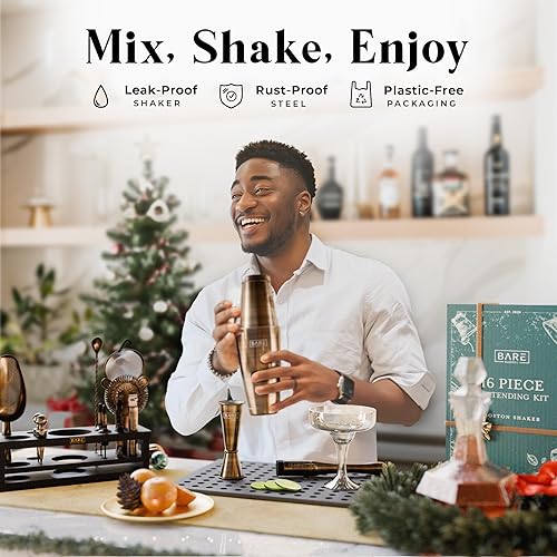 Miniatura 5 de BARE BARREL Kit de Barman para Mixología Juego de Herramientas de Bar  Juego de Coctelera de 16 Piezas  Utensilios de Mezcla de Martini para