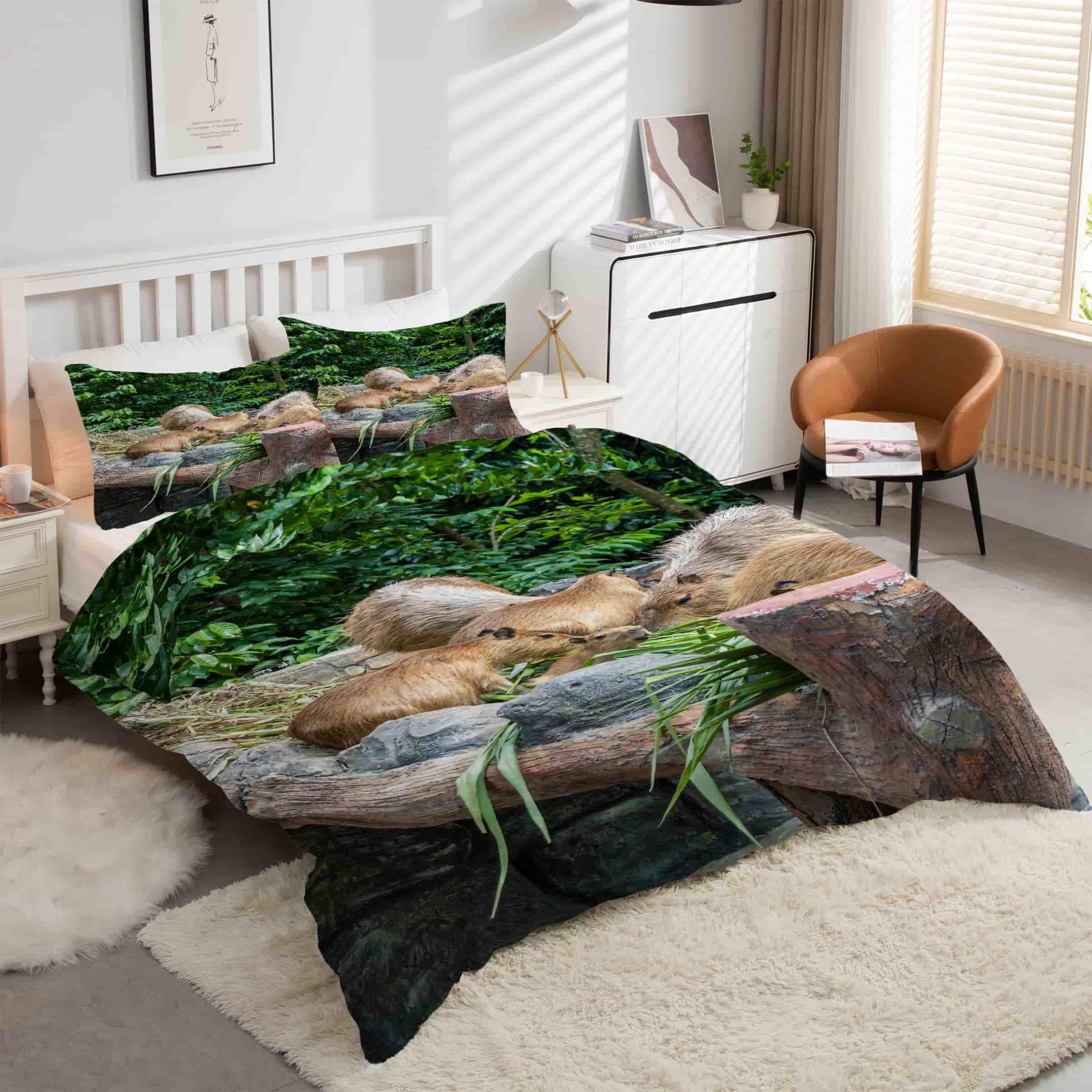 Housse de couette Capybara 90x190 ensemble de literie 3 pièces avec zips