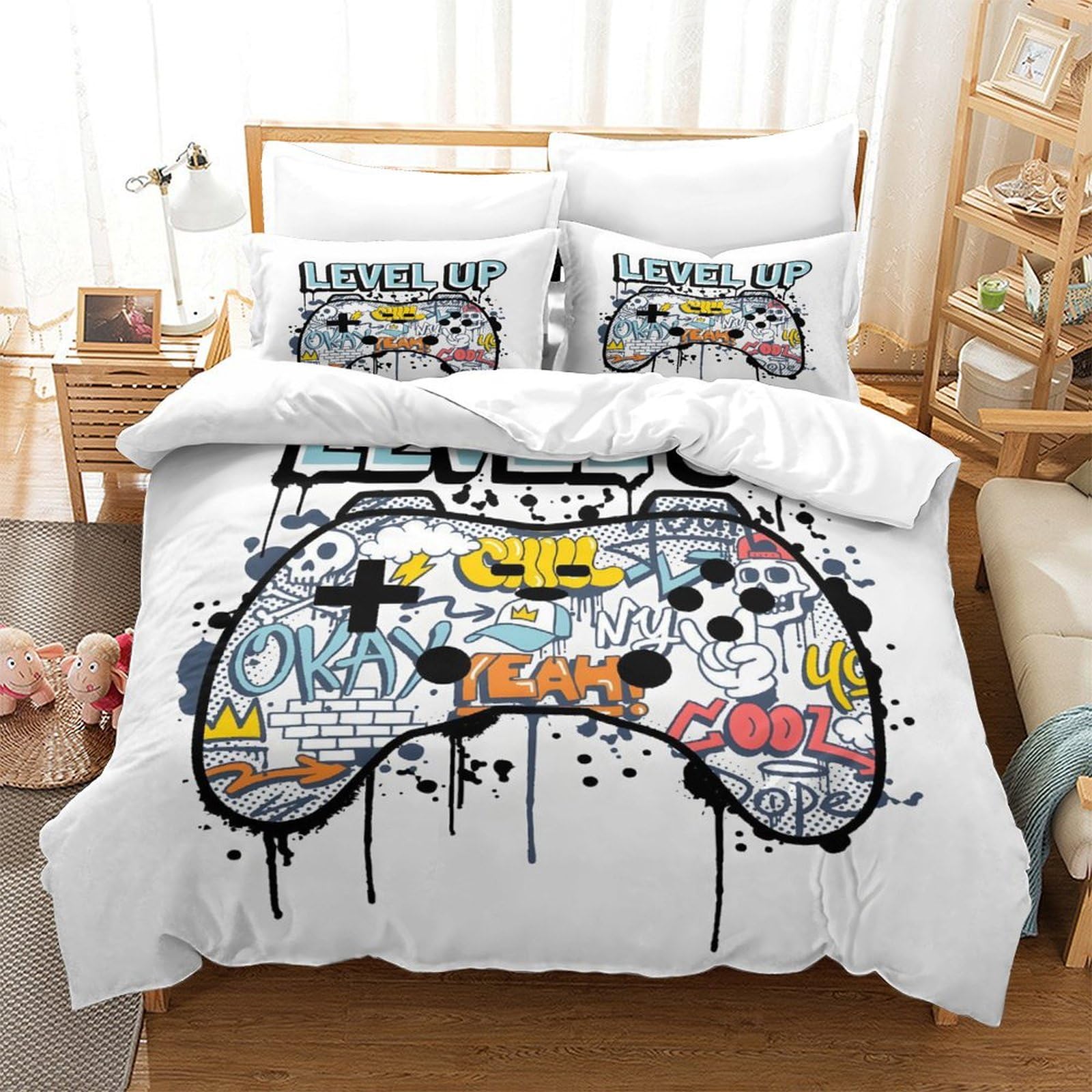 Housse de couette 3D manette de jeu vidéo parure de lit super roi 260x220cm