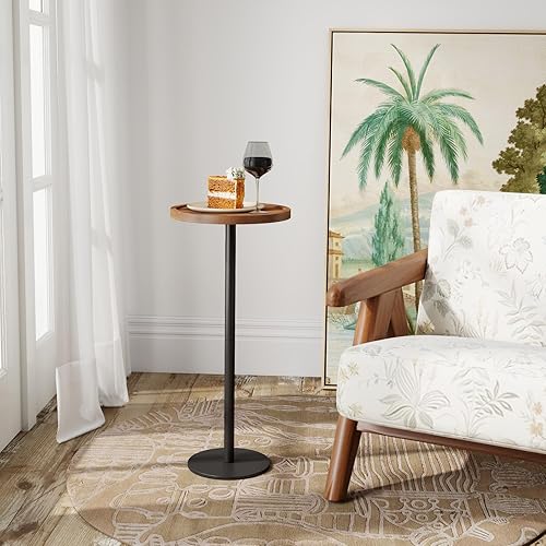 Miniatura 2 de Mesa de bebidas, 11 pulgadas de diámetro, mesa auxiliar de pedestal pequeña, mesa de cóctel redonda, mesa auxiliar circular con base de metal, para