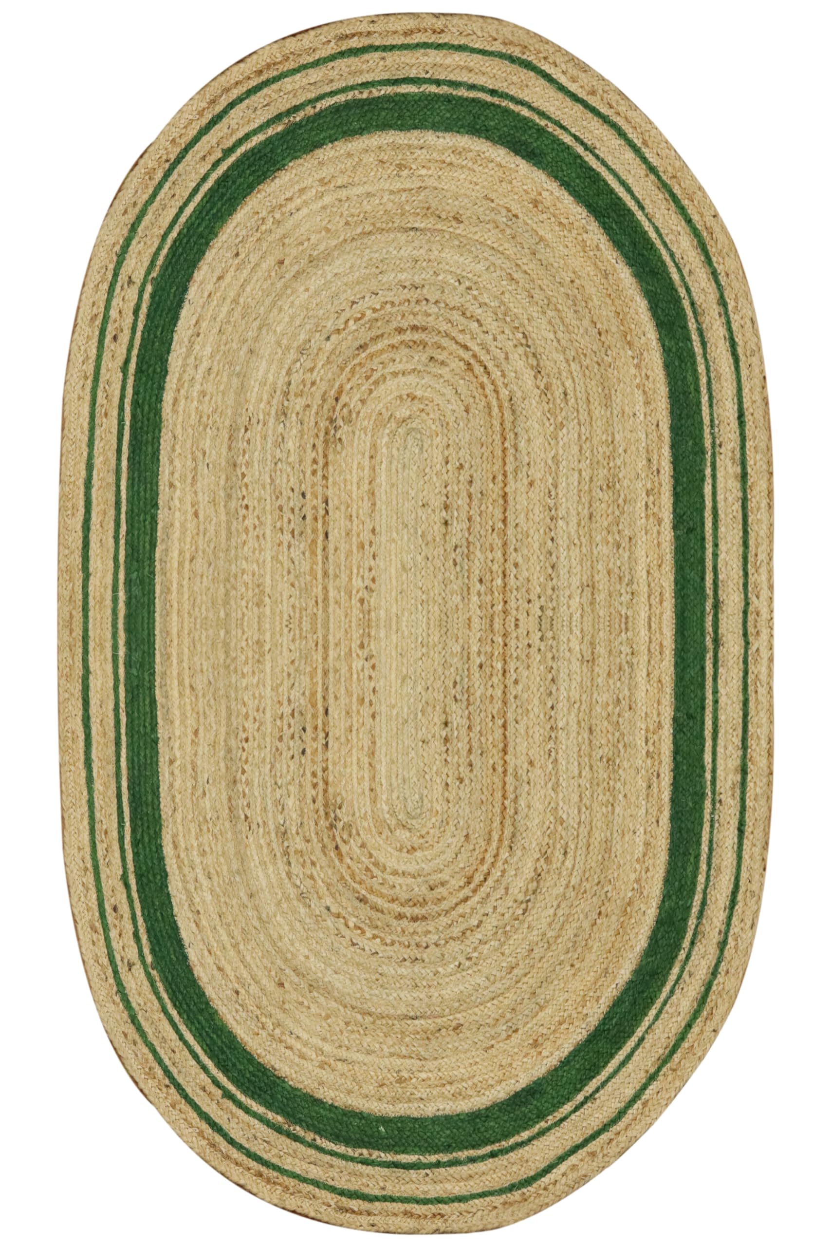 Tapis de couloir ovale en jute tressé beige et vert 61x183 cm pour une cuisine ou entrée
