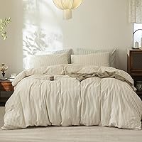 Vista 41 de FOSSA Juego de funda de edredón 100% algodón lavado, tacto súper suave, transpirable, acogedor, 3 piezas, juego de ropa de cama, color gris almendra