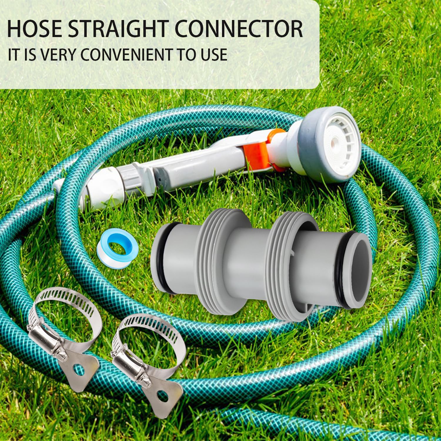 Connettore Per Tubo Piscina 38mm (1.5") | Raccordo In PVC Con 4 Fascette In Acciaio Inox Per Pompa Filtro