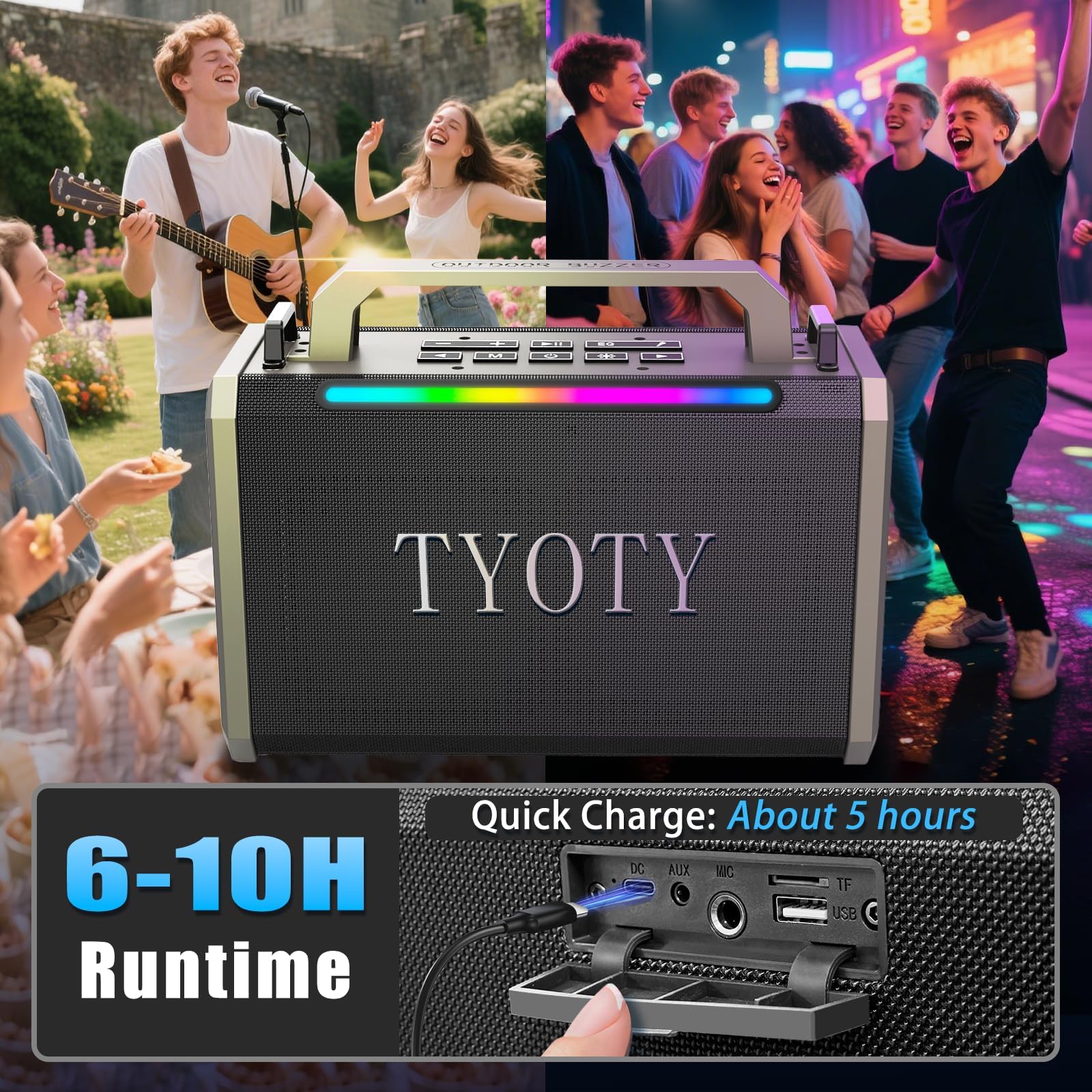 Altoparlante Bluetooth portatile da 80 W, suono stereo wireless per esterni, bassi profondi, altoparlanti grandi, potenti e impermeabili IPX5 per feste in casa con luci LED colorate, TWS, EQ, AUX, USB