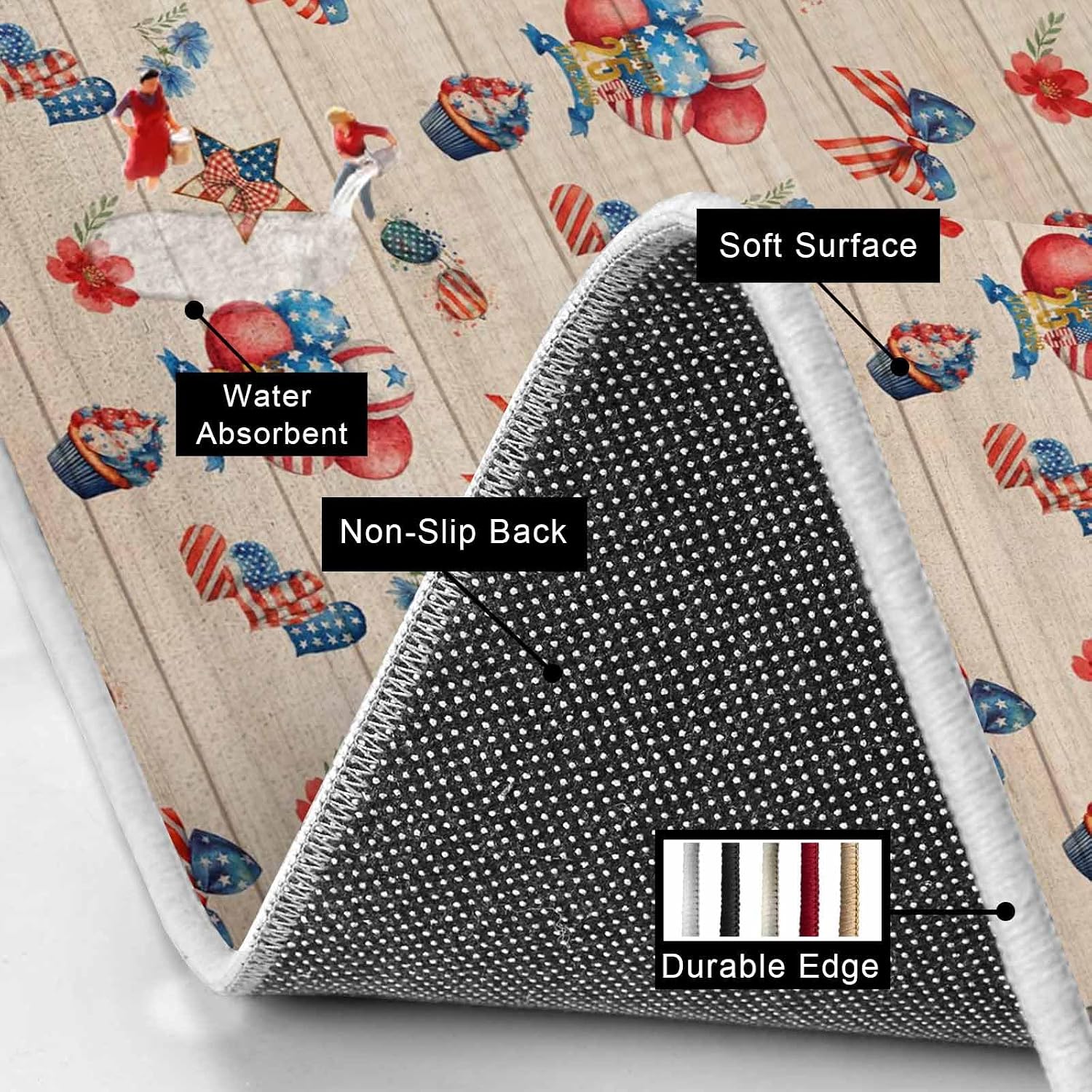 Independence Day Kitchen Mat Set 2 Pieces American Flag Ice Cream Balloon Bow Red Flower Wood Grain Non Slip Kitchen Rugs Washable Runner Rug Mats for Sink Laundry 15.7" x 23.6"+15.7" x 47.2"