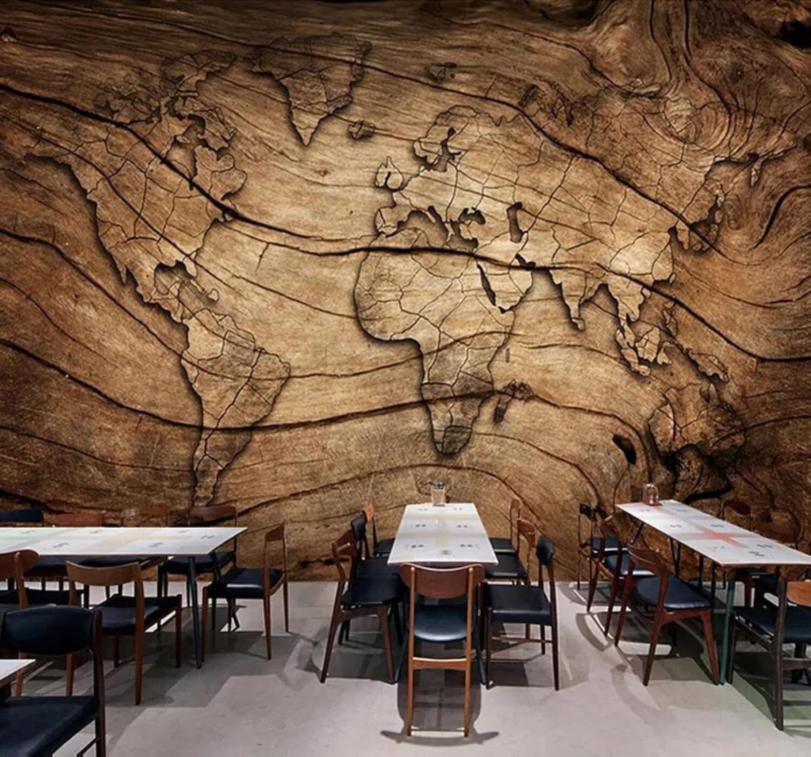 XLMING Retro Woodgrain Abstract World Map Restaurant 3D Wallpaper Luxury Home Dining Decor Paste Sofa Living Room The Wall for Bedroom Mural-200cm×140cm