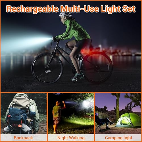Miniatura 6 de Bike Lights for Night Riding, IPX6 Waterproof Bicycle Lights Front and Rear Rechargeable, 5+6 Modes Bike Headlight and Tail Light Set, 300 Lumen