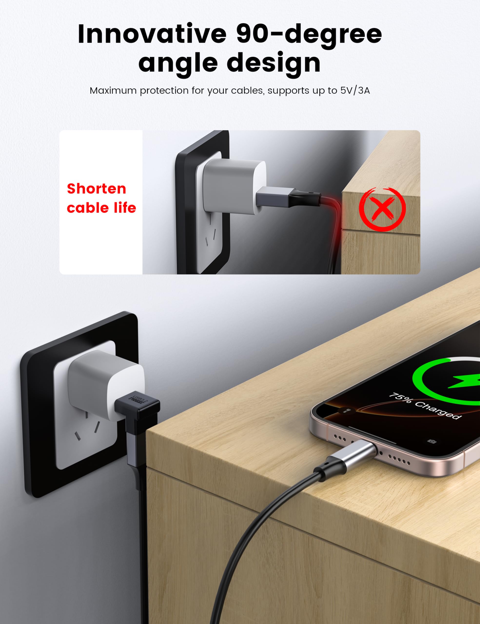 MOGOOD 90 Stopni USB 3.2 Adapter 10Gbps 2 sztuki Kątowy USB A Męski-Żeński Przedłużacz
