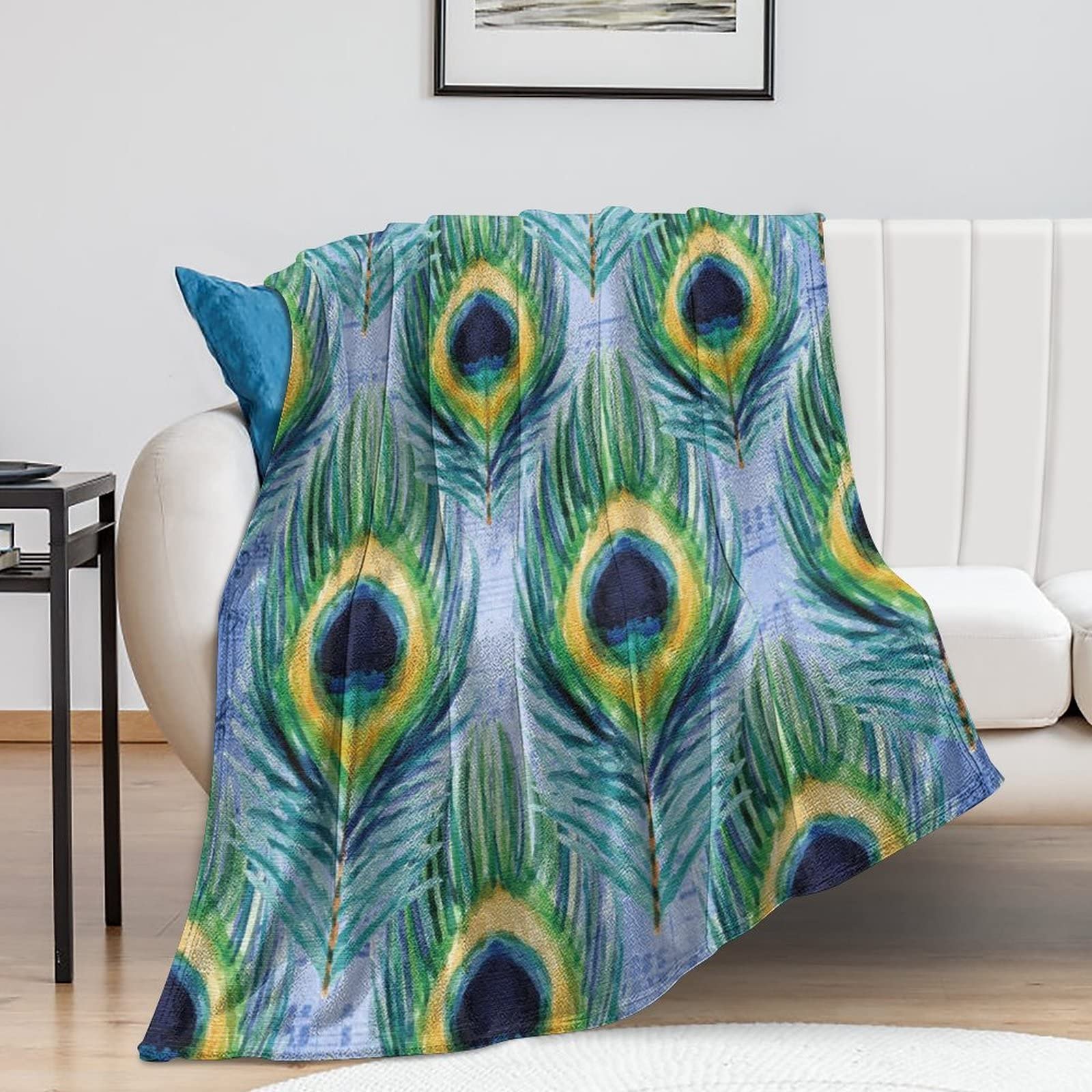 Couverture paon en flanelle de microfibre chic pour sublimer votre canapé