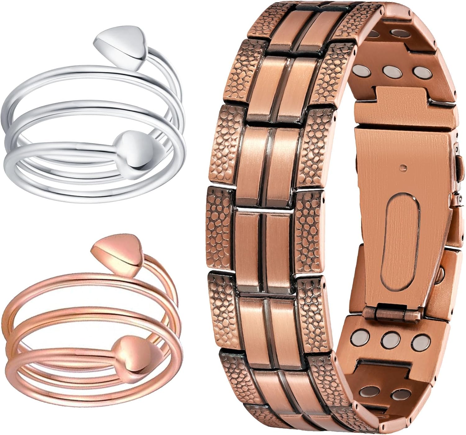 Feraco Copper Bracelet 3X Strength,Copper Rings,2 Magnetic Therapy Copper Jewelry with Powerful 3800 Gauss Magnets,Gift for Men Women