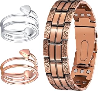 Feraco Copper Bracelet 3X Strength,Copper Rings,2 Magnetic Therapy Copper Jewelry with Powerful 3800 Gauss Magnets,Gift for Men Women
