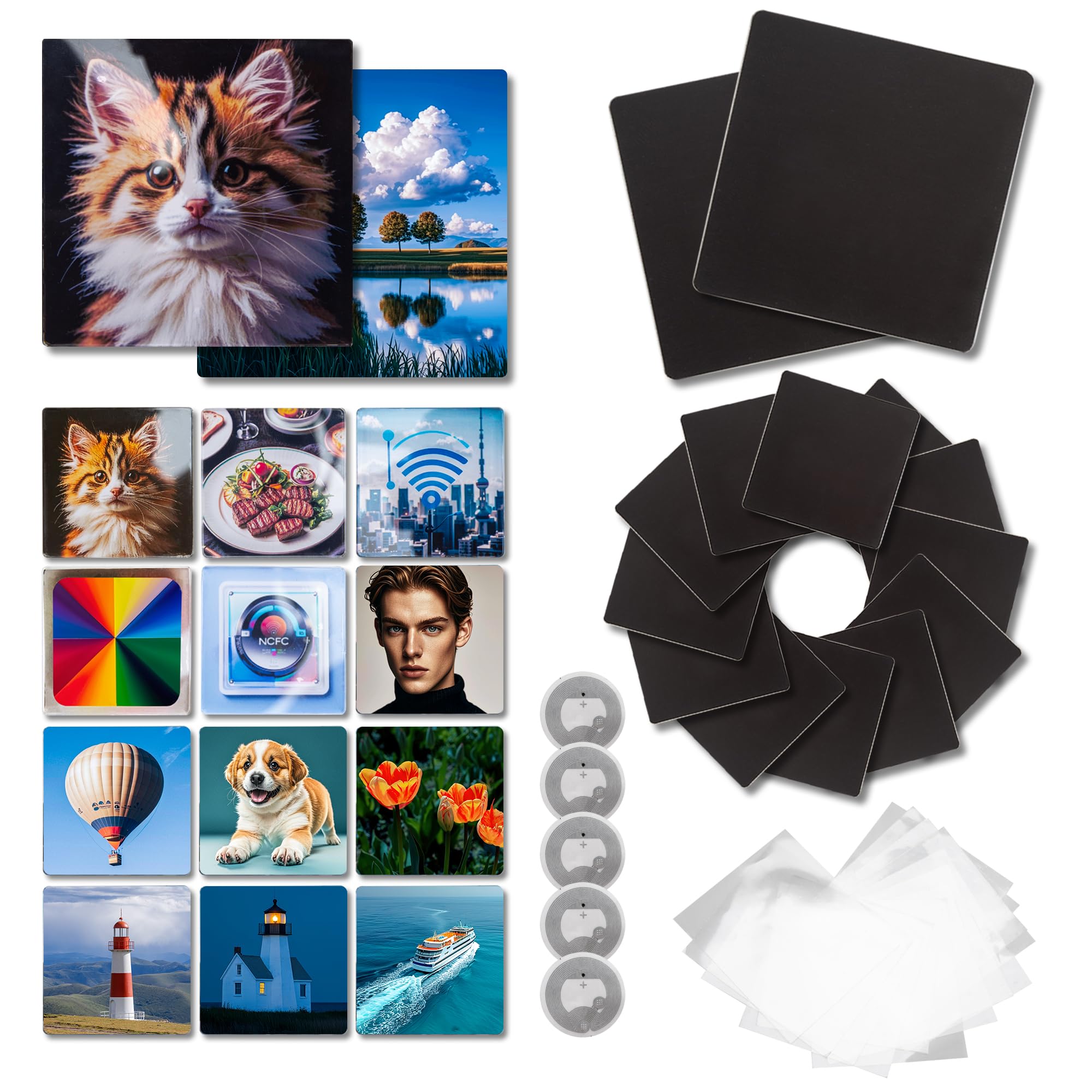 49 Pcs, DIY Magnets for Fridge ,NFC Function,(14 Acrylic, 14 Magnets, 5 NFC Tags, 16 Sided Tape)
