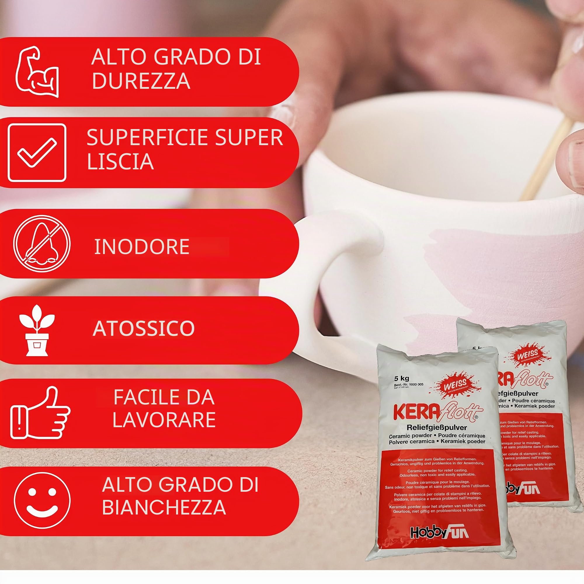 KERAflott - Polvere per colata in rilievo, 25 kg, colore: Bianco