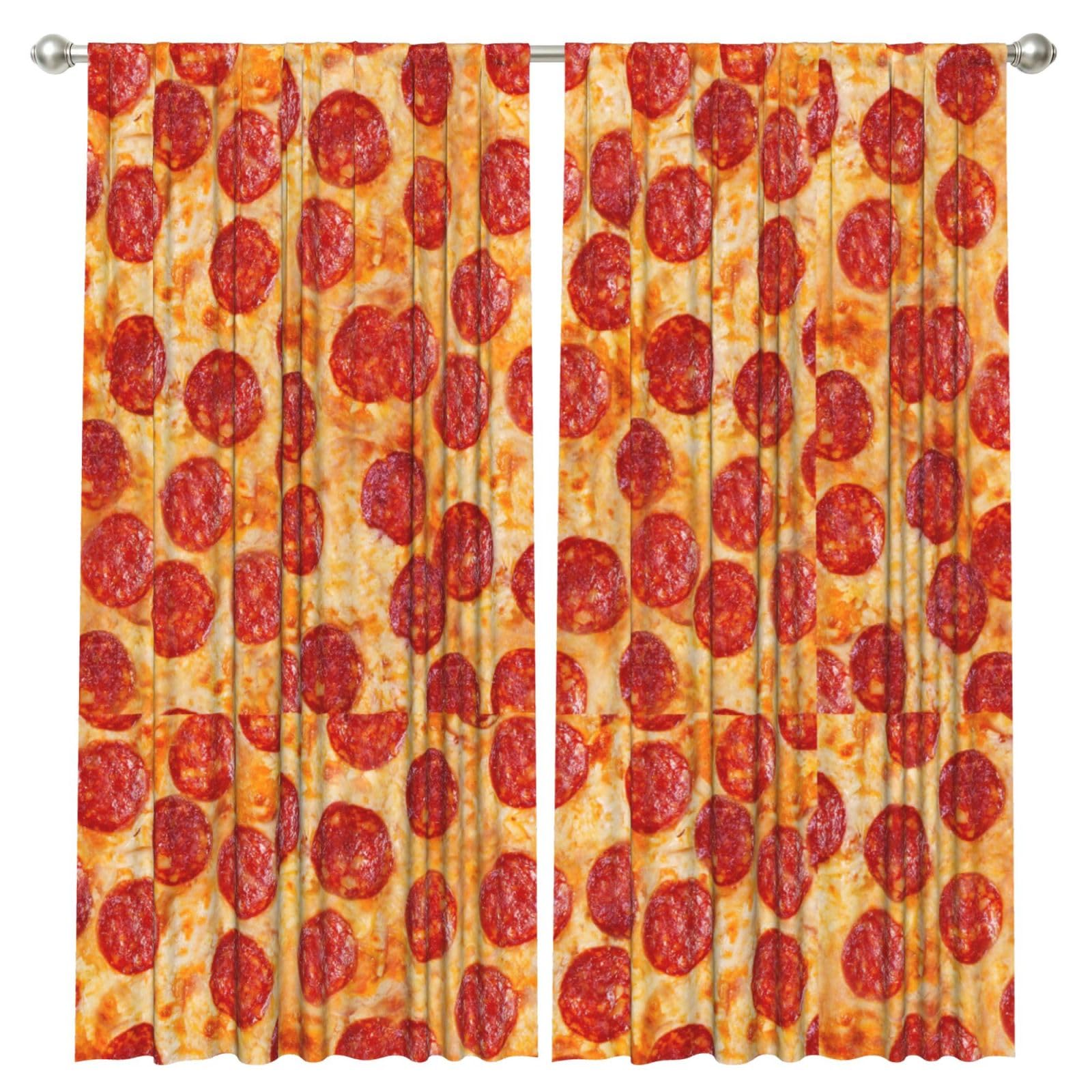 InOmak 3D Pizza Pepperoni, 2 Panels Window Curtains 52 x 84 Inch Blackout Curtains for Living Room Bedroom