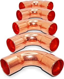 Copper Fitting HVACR OD 3/4" (HVAC Outer Dimension) 5/8" (Plumbing Inner Dimension) - Copper 90 Degree Elbow Fitting Connector with 2 solder cups & ACR - 99.9% Pure Copper - 5 Pack