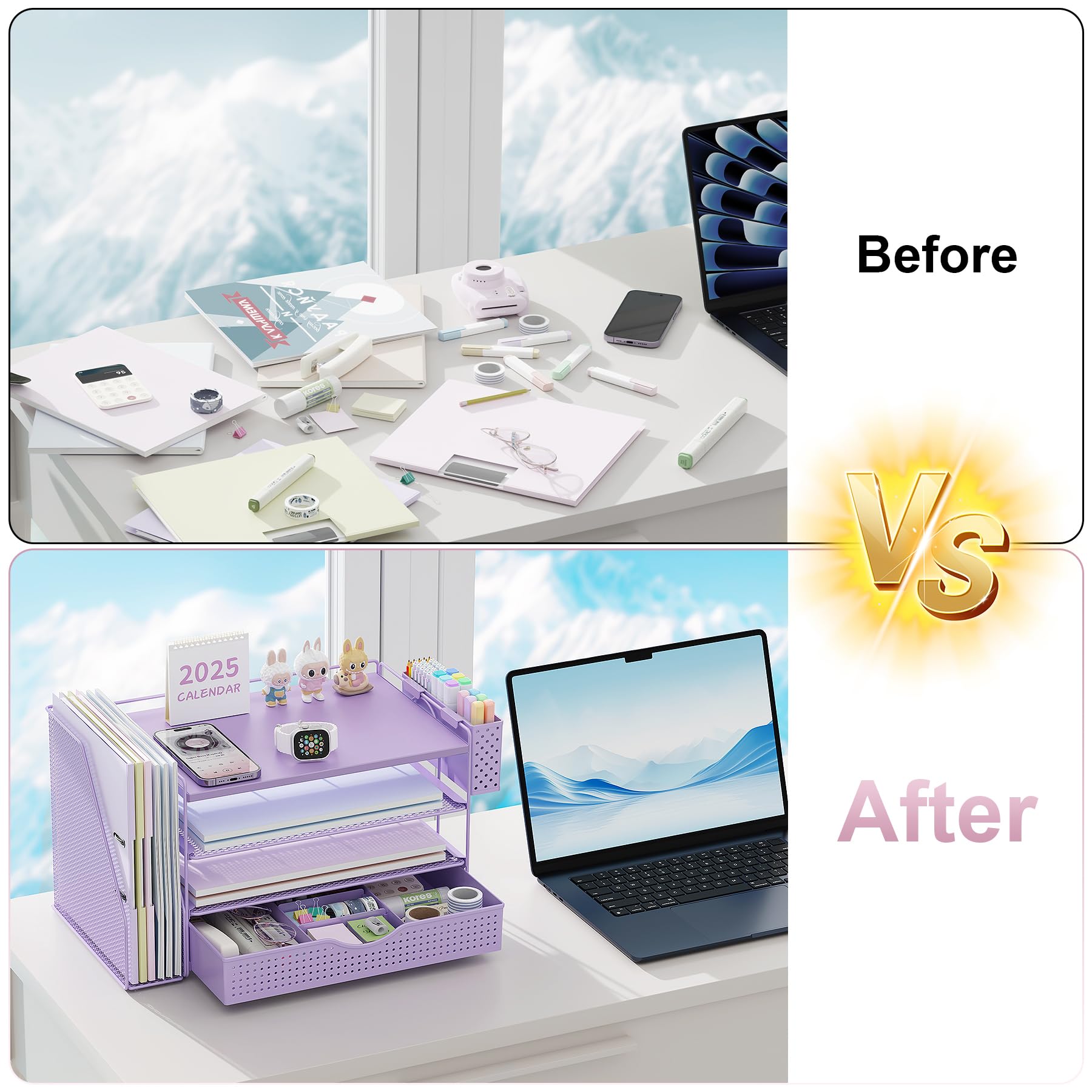 Wood Desk Organizers and Accessories with File Holder & Catalog Racks view 2