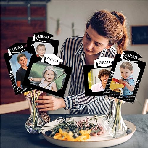 Miniatura 2 de Kit de centro de mesa de exhibición de fotos de graduación, 15 varillas de doble cara, soportes verticales y horizontales de 4 x 6 pulgadas, juego
