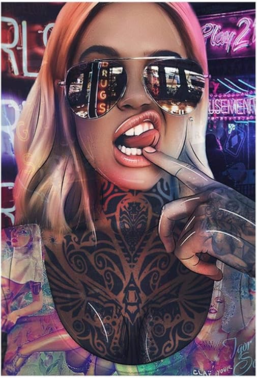 Amazon Co Jp モダンポスター70x90cmフレームなし抽象絵画グラフィティタトゥー女性キャンバス壁アートポスターとプリント写真リビングルームの家の装飾 ホーム キッチン