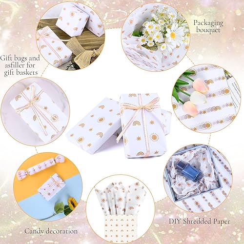 Miniatura 3 de 100 hojas de 20 x 14 pulgadas Sunshine Boho Rainbow papel de seda para envolver regalos, papel de regalo bohemio, papel de seda pastel impreso a