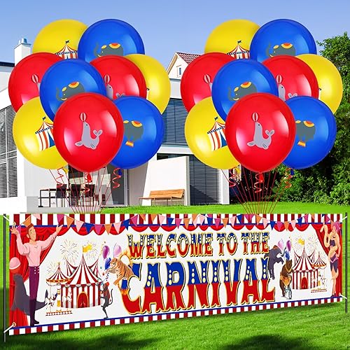 Decoraciones de fiesta temática de circo de carnaval, pancarta de bienvenida al carnaval, 18 globos temáticos de carnaval, globos de decoración de disponible en Yaxa Peru