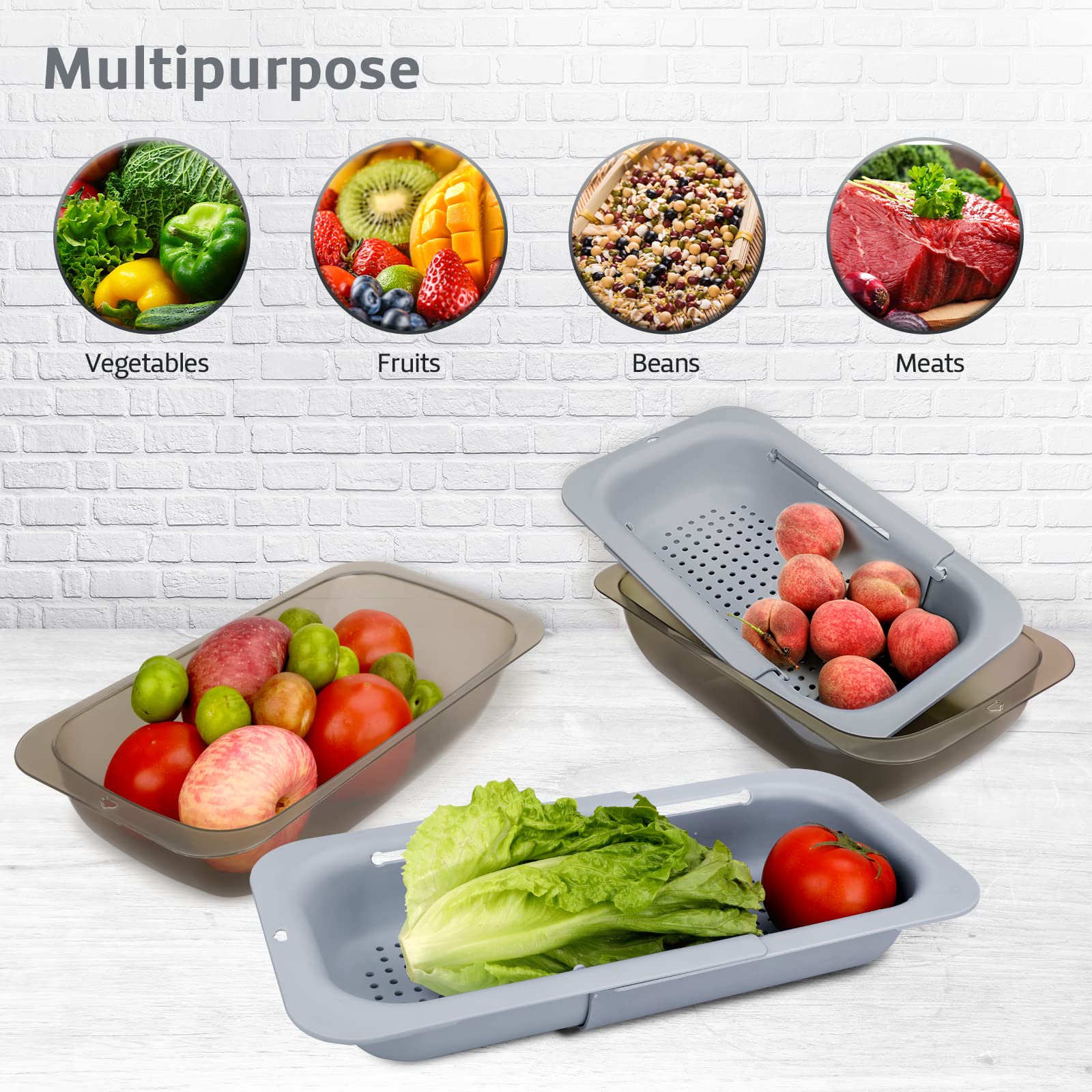 Cestello Scolapasta Estensibile Per Lavello - Acciaio Inox Con Manici In Gomma, Da 34 A 55 Cm - Foto 6