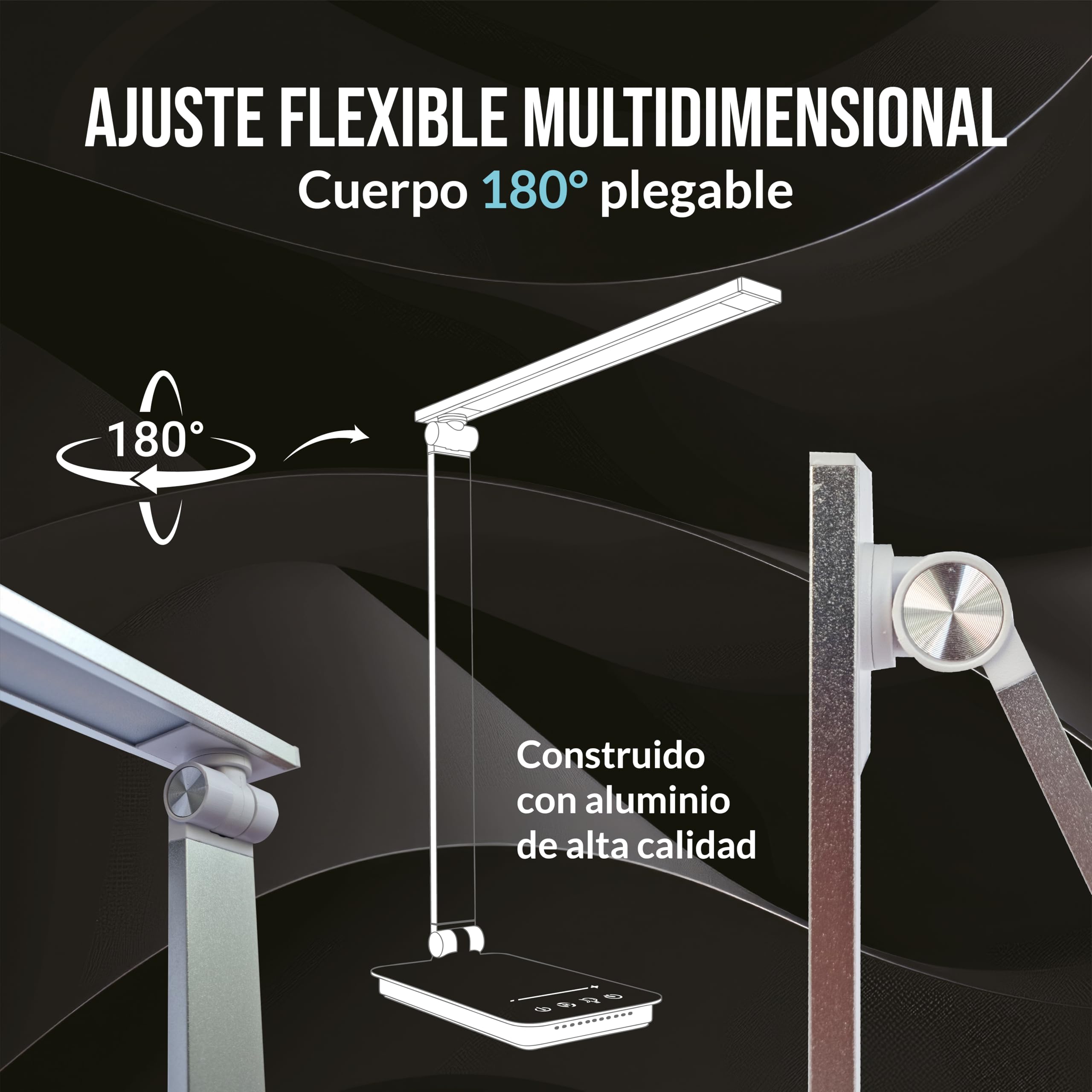 Lámpara LED Escritorio 5 Funciones en 1 | Flexo de Escritorio con Luz Nocturna I Lámpara de escritorio táctil I 5 Modos de Luz I 10 Niveles de Brillo I Puerto USB I Color Plata.