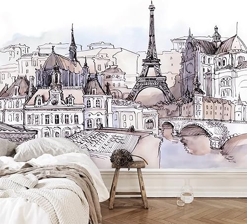 Miniatura 3 de Mural de pared abstracto pintado a mano, papel tapiz autoadhesivo 3D de paisaje urbano, adhesivo extraíble, decoración del hogar, fondo de