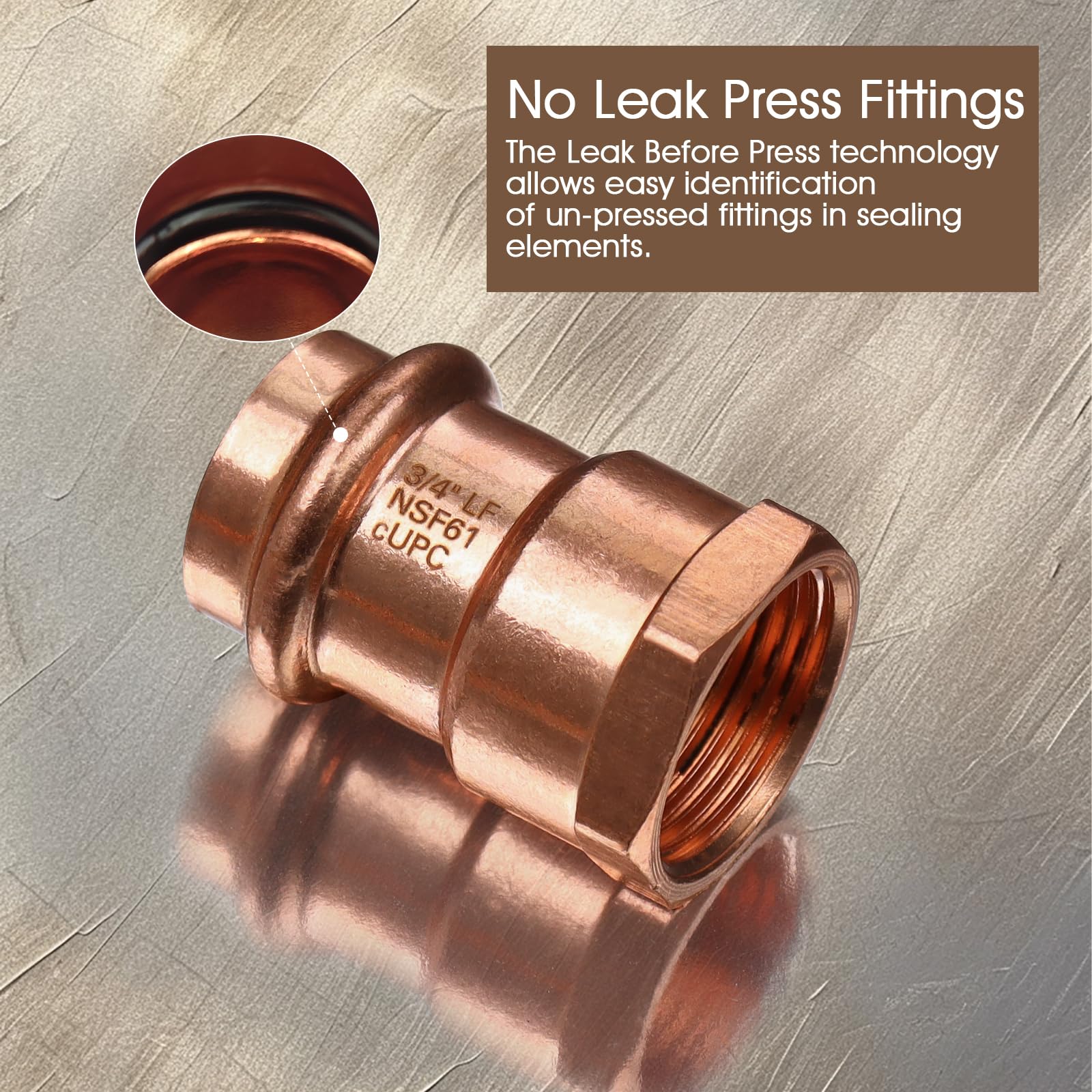 Złączki miedziane 12 szt., 1,9 cm naciśnij x 3/4 "NPT miedziana prasa