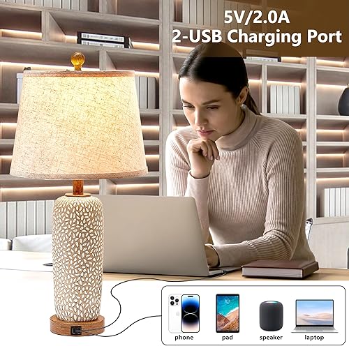 Miniatura 4 de Lámpara náutica costera de casa de campo para sala de estar, dormitorio, lámpara de noche con doble puerto USB, lámparas de mesita de noche de 26.5