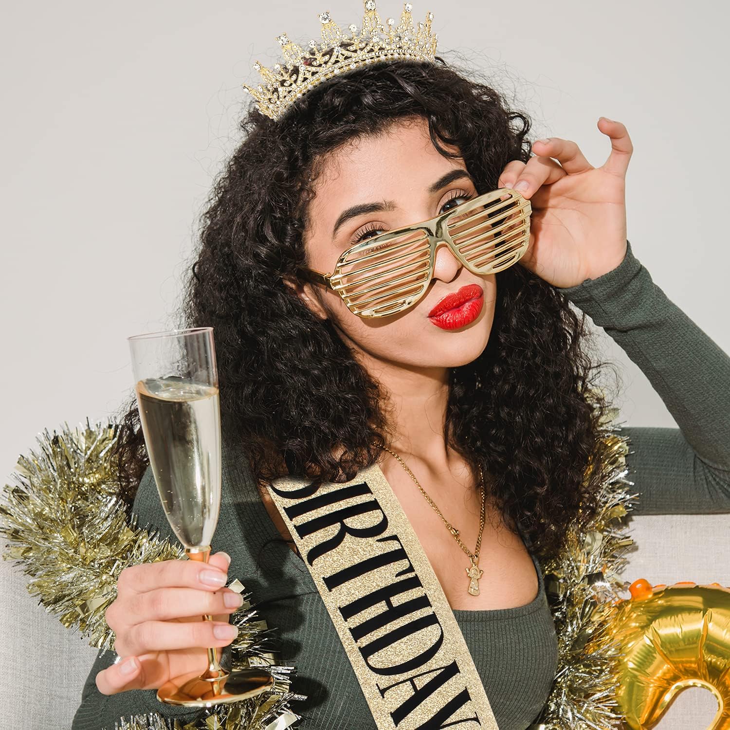 COCIDE Tiara and Crown Set - Women's Rhinestone Headband, Girls' Birthday Sash, Crystal Hair Accessories, Cake Toppers - Image 3