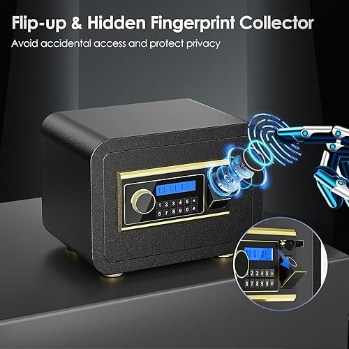 Miniatura 2 de Caja de seguridad biométrica de 1.2 Cub a prueba de agua, caja fuerte para el hogar con bloqueo de huellas dactilares y teclado digital, caja de