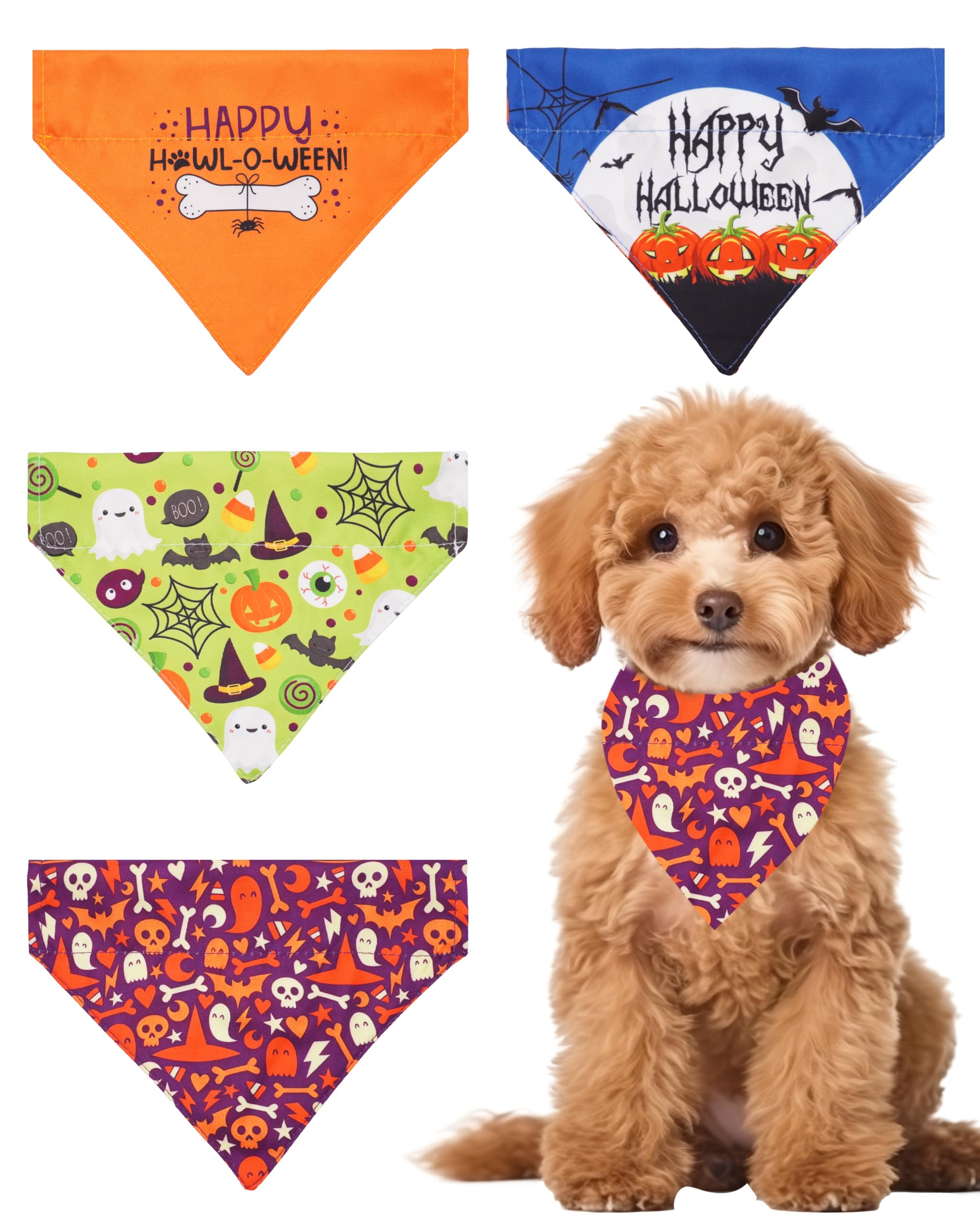 PET SHOW 4 Pack Halloween Dog Bandanas for Small Dogs Slide on Collar — image 1