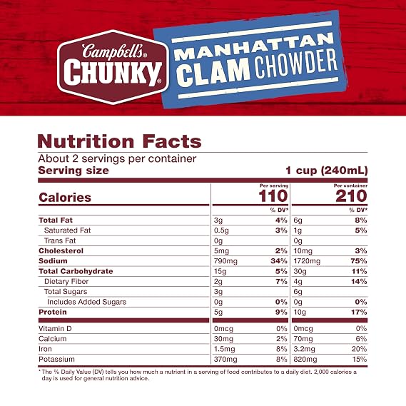 Campbell's Chunky Soup, Manhattan Clam Chowder, 18.8 oz can (Case of 12)